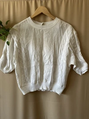 VTG 80s Dana Buchman off white Cotton/Linen cable top blouse L - Image 1 of 4