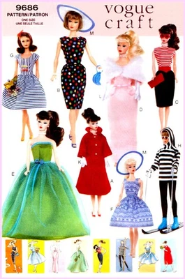1990s Barbie Vintage Style Clothes Pattern Copy, Read Description, Vogue 9686