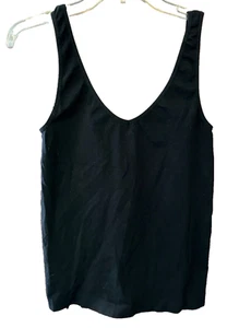 FLOREAT Anthropologie BLACK STRETCH KNIT TANK TOP Camisole V-Neck Plunge SZ L - Picture 1 of 3