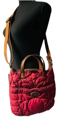 FOSSIL Key-Per Red Quilted Crossbody Purse Handbag - Image 1 of 4