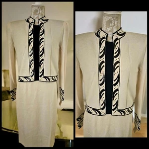 St John Evening Knit Suit Cream / Black Trim Sz 10 New From Old Stock W/ Tag - Picture 1 of 15