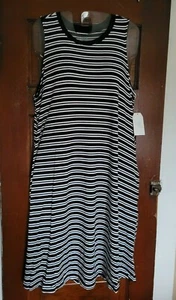 NWT Time and Tru Women's L 12/14 Black White Striped Tank Knit Dress - Picture 1 of 4