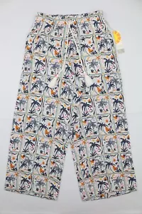 C&C California Womens S Tropical Print 100%Linen Wide Leg Pants Hawai Drawstring - Picture 1 of 12