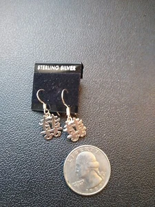 Chinese Character??? 925 Sterling Silver Dangle Earrings - Picture 1 of 4