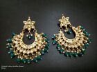 Ethnischer traditioneller grüner Perlen Kundan Chand Bali hängender Ohrring Frauen Schmuck ES