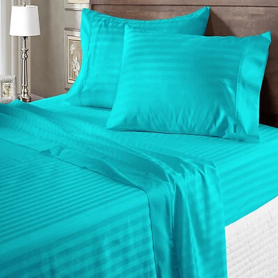 Colección de Ropa de Cama Superior 1000TC Algodón Egipcio Tallas EE. UU. Rayas Azul Aqua Foto 1 de 4