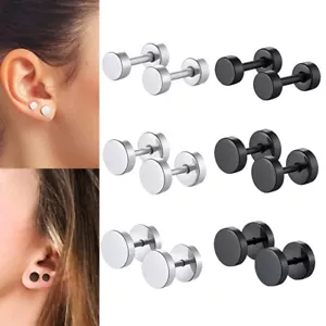 2X Round Ball Stainless Steel Stud Earrings Barbell Stud Earrings for Women Men - Picture 1 of 9