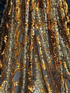Glitzernde orange gold und silberne Pailletten Spitze. Premium Qualität.Abschlussball,Hochzeit. BTY - Bild 1 von 7