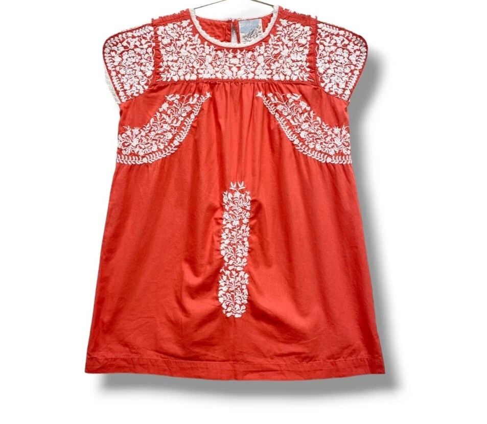 #I Vestido recto Peek Fleur des Champs para niñas (6/7) bordado naranja y blanco  Foto 1 de 4