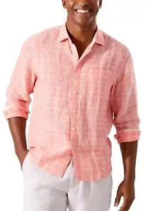 Camicia Tommy Bahama uomo taglia L ventana a quadri lino arancione spiaggia casual leggera - Foto 1 di 9