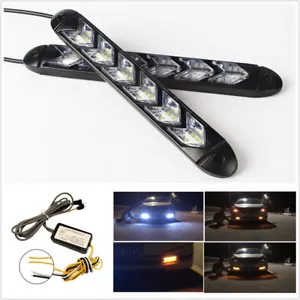 Pair Car DRL White/Amber Switchback Flowing 108 LED Knight Rider Strip Headlight - Picture 1 of 12