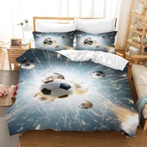 3D Football Soccer Quilt Cover Set Duvet Cover Bedding Pillowcases - Picture 1 of 6
