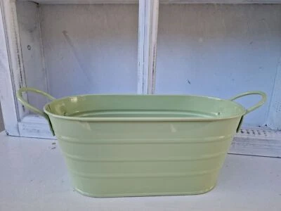 Pflanzschale Oval Grün Metall 22x10,5xH9cm +3cm mit Griffen - Bild 1 von 4