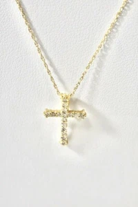 0.25 Ct Genuine Diamonds Cross Necklace 14K Yellow Gold 18" Chain ON SALE - Picture 1 of 6