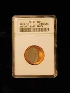 1999 1c Lincoln Memorial Cent - Broad struck with Partial Brockage- ANACS MS64RD - Picture 1 of 4