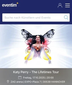 Vorkaufsrecht! 2x Sitzplatz Kat.1 U1 Reihe 2 Katy Perry Hannover (ZAG) 17.10.25 - Bild 1 von 2