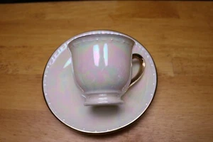Homer Laughlin guscio d'uovo georgiano Demitasse tazza piattino lustro bordo oro perline - Foto 1 di 4