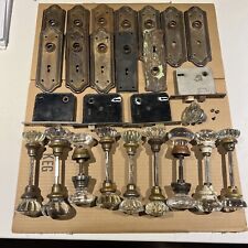 Lot  - Antique Glass Crystal Door Knobs, brass lock plates and lock mechanisms