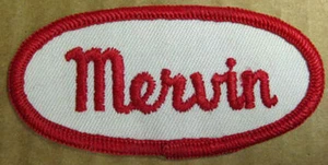 MERVIN Name PATCH for Shirt or Jacket cloth tag Uniform, Red on White background - Picture 1 of 1
