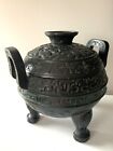 ASIAN BRONZE Heavily Carved Ice Bucket with Lid LARGE Amazing Details Vintage
