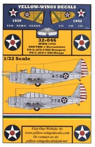 1/32 Yellow Wings Decals #32046 TBD-1 Devastator VS-4 & VT-7 - Picture 1 of 1