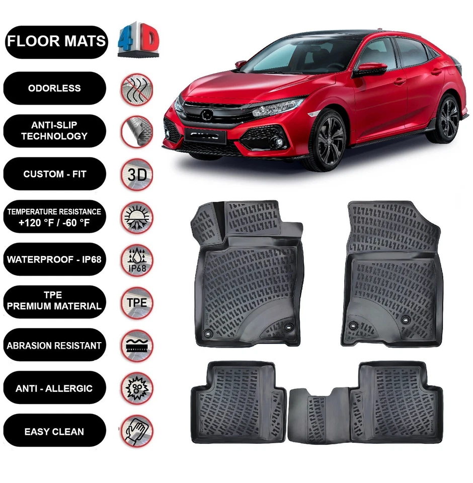 Alfombrillas forro para Honda Civic Hatcback (2016-2021) impermeables moldeadas en 4D 4 un. Foto 1 de 4