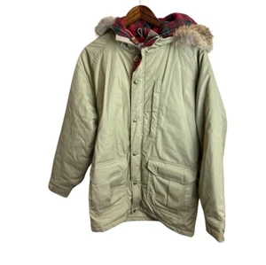 VTG Woolrich Men’s Blanket Lined Tan Parka Coat Jacket Fur Hood Trim Size M USA - Picture 1 of 7