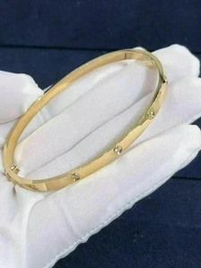 3.90CT Round Lab Created Diamond Women's Bangle Bracelet 14K Yellow Gold Finish - Picture 1 of 5