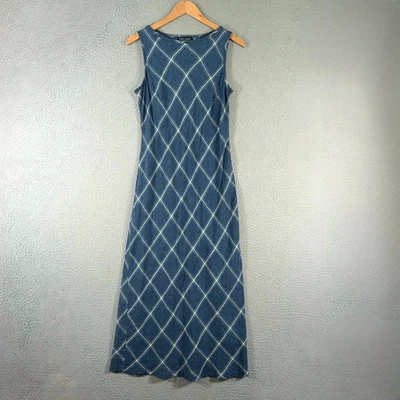 Karen Kane Linen Dress Womens 10 Blue Windowpane Sleeveless Maxi Tank Made USA - Image 1 of 4