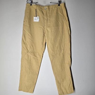 Pantalones de lino recortados ZARA para hombre amarillo tostado talla 32 (EU 42) lino europeo nuevos con etiquetas Foto 1 de 4