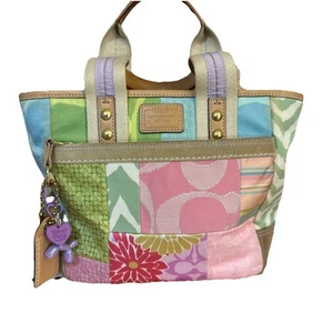 VintageCoach Hampton Spring Patchwork Mini Tote Bag Extra Charm EUC - Picture 1 of 13