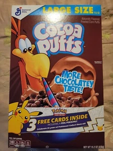 General Mills Cocoa Puffs Cereal 3 Free Pokemon Cards Inside New Sealed Pikachu - Picture 1 of 6
