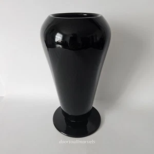 VTG Tiffin US Glass Black Glass Art Deco Vase Cupped Dahlia #151 7.75"H - Picture 1 of 7