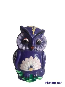 Vtg Clay Hand Painted Figural Big Eye Owl Wall Hanging Plaque Floral Figurine 4" - Picture 1 of 8