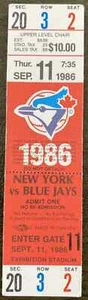 1986 SEP 11 EXHIBITION STADIUM NEW YORK vs Toronto Sec.20 Row 3 Seat 2_UNUSED - Bild 1 von 4
