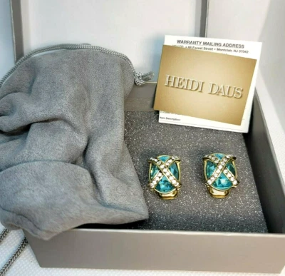 Heidi Daus Aqua-Color Crystal X-Design Clip ON Earrings - NWT - Orig $78.50 - Image 1 of 4