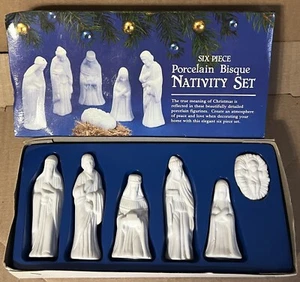 Vnt White Porcelain Bisque 6 Piece Nativity Set NOS w/Box 1971 Christmas Decor - Picture 1 of 23