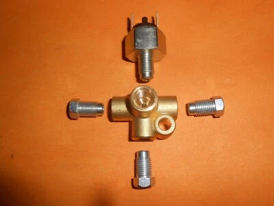 BRAKE LIGHT SWITCH with 3/8" UNF Brass 4 Way Union plus pipe Fittings - Image 1 of 4