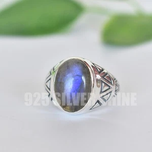 LABRADORITE NATURAL GEMSTONE 925 STERLING SILVER HANDMADE JEWELRY RING 3 TO 12 - Picture 1 of 10