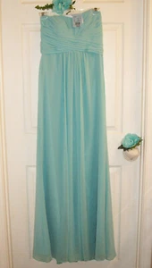 DAVID'S BRIDAL Sz 4 NWT Strapless Aqua Chiffon with Pleats Long Dress Gown Prom - Picture 1 of 7