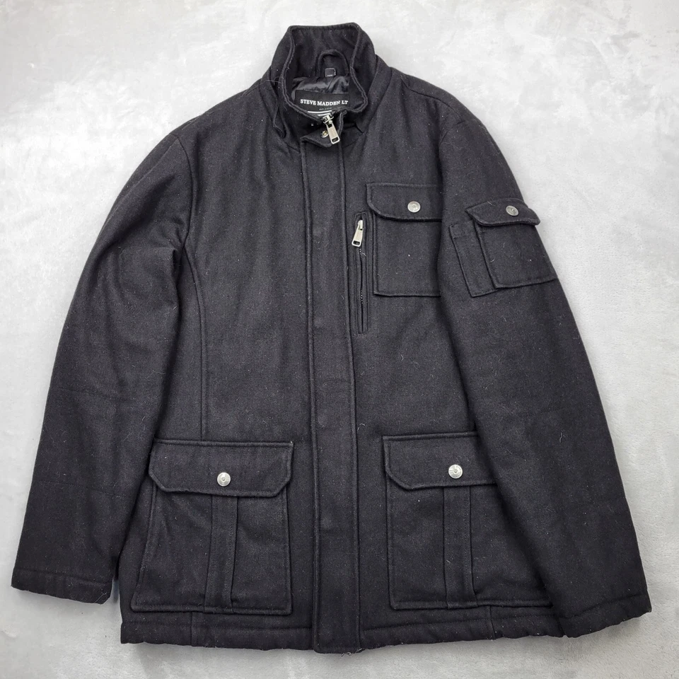 Steve Madden 夹克男式中号外套羊毛轰炸机货物飞行军用驾驶 — 第 1/4 张图片