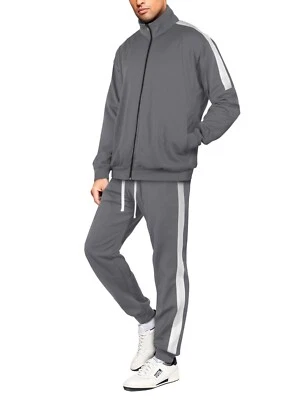Mens Two Tone Tracksuit USA Made Striped Athletic Casual Sweat Suit Combo Set - Image 1 of 3