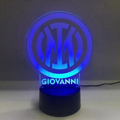 Lampada Led Base Legno Inter Calcio e Nome Personalizzato Luce Camera 7 Colori - Immagine 1 di 4