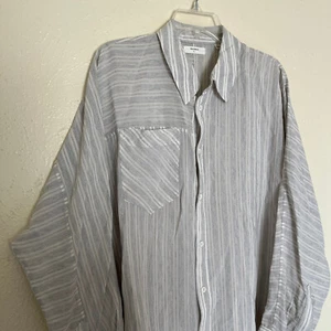 Billy Reid Shirt Mens L Gray Striped Split Back Oversized Viscose Linen - Picture 1 of 18