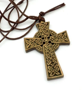 Messing Keltenkreuz Anhänger religiös Halskette Herren groß schwer Wikinger Knoten - Bild 1 von 4