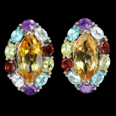 Pendientes de plata de ley 925 marquesa citrino 14x7 mm topacio amatista piedras preciosas Foto 1 de 4