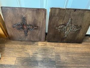 Antique panels carved Stained wood~ pair (1) 14.5" x 13" (1) 14.5"X13.5" - Picture 1 of 1