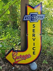GIANT VINTAGE CHEVROLET PORCELAIN SIGN OLD CHEVY AUTOMOBILE SALES SERVICE 30" - Picture 1 of 8