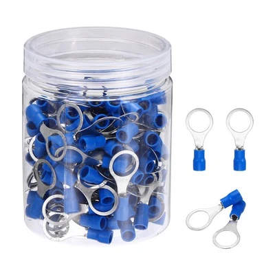 150Pcs Insulated Ring Terminal RV2-10 Battery Lugs 16-14AWG Crimp Terminals Blue Foto 1 de 4