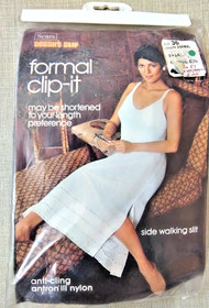 NWT 70's VTG Sears  Formal Clip-It Nylon Black Slip Side Walking Slit Size 36